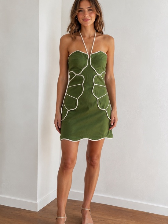 FARM Rio Dresses & Skirts - FARM Rio Green Cutout Halterneck Mini Dress Contrast Piping NWT Size Small